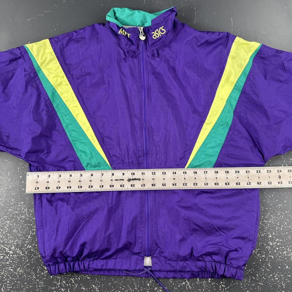 VTG Asics Tennis Jacket Womens Large Purple Teal Preppy Track Wind Anorak 80's - Picture 4 of 7